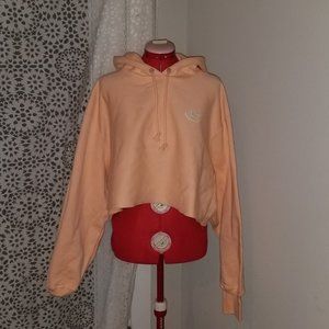 Champion Light Orange Hooded Coral Tan Sweater Women Size XL Long Sleeve Raw Hem